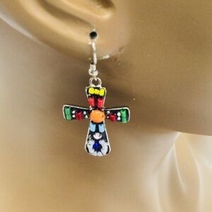 Silver Plated Beaded Cross Earrings